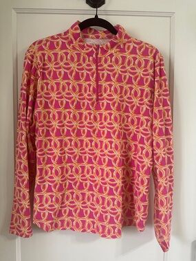IBKUL Pink & Yellow Geometric Print Long-Sleeve Top